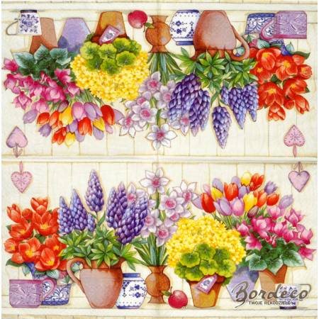 Serwetka do decoupage kwiaty ogrodowe w donicach i dzbankach 33x33 PAW